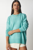 Su Yeşili Bisiklet Yaka Oversize Triko Kazak BV00085