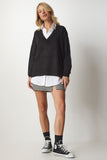Siyah V Yaka Oversize Triko Kazak BV00082