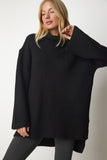 Siyah Balıkçı Yaka Oversize Triko Kazak YY00164