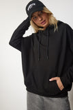 Siyah Kapüşonlu Cepli Basic Sweatshirt SM00152
