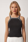 Siyah Şeritli Crop Triko Bluz YY00140