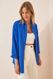 Koyu Mavi Oversize Uzun Basic Gömlek DD00842