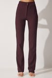 Bordo Yüksek Bel Çizgili Pantolon RV00094