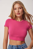 Bisiklet Yaka Crop Örme Bluz