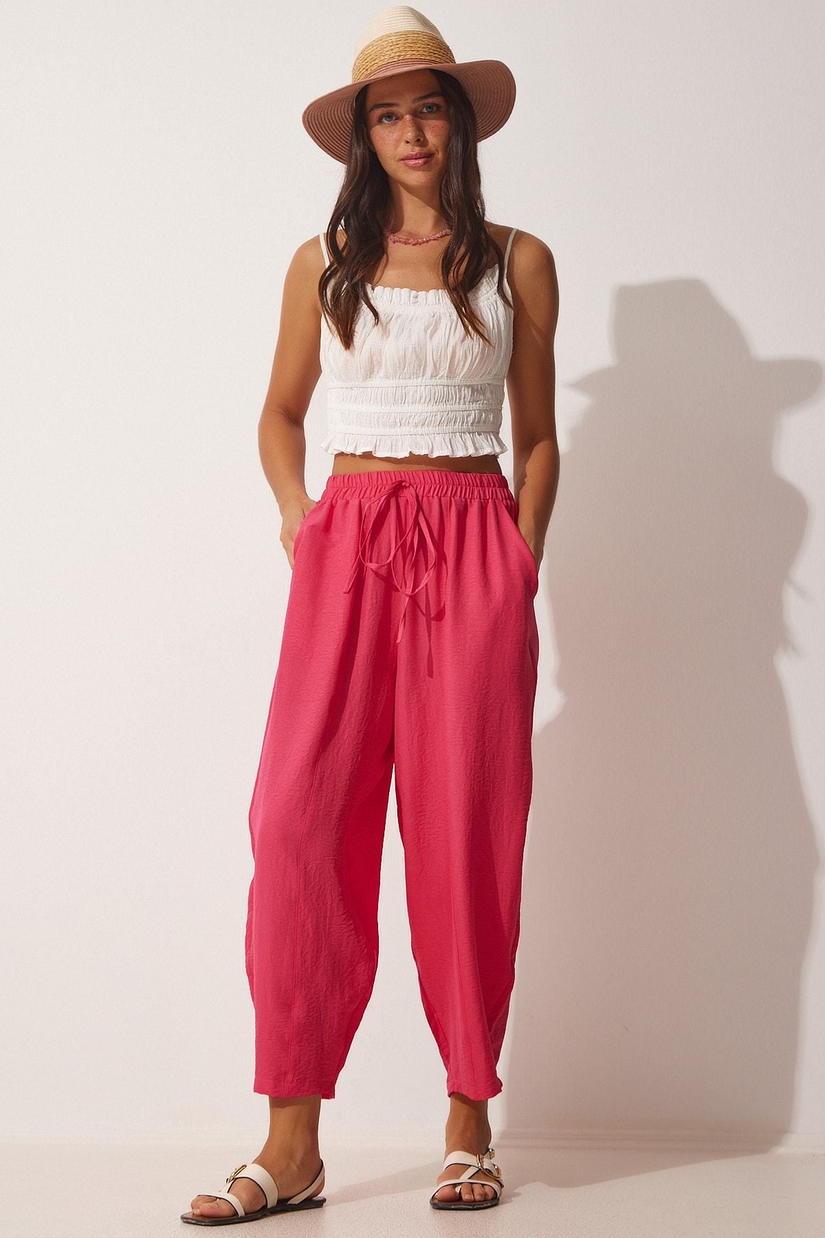 Koyu Pembe Cepli Ayrobin Şalvar Pantolon OH00046