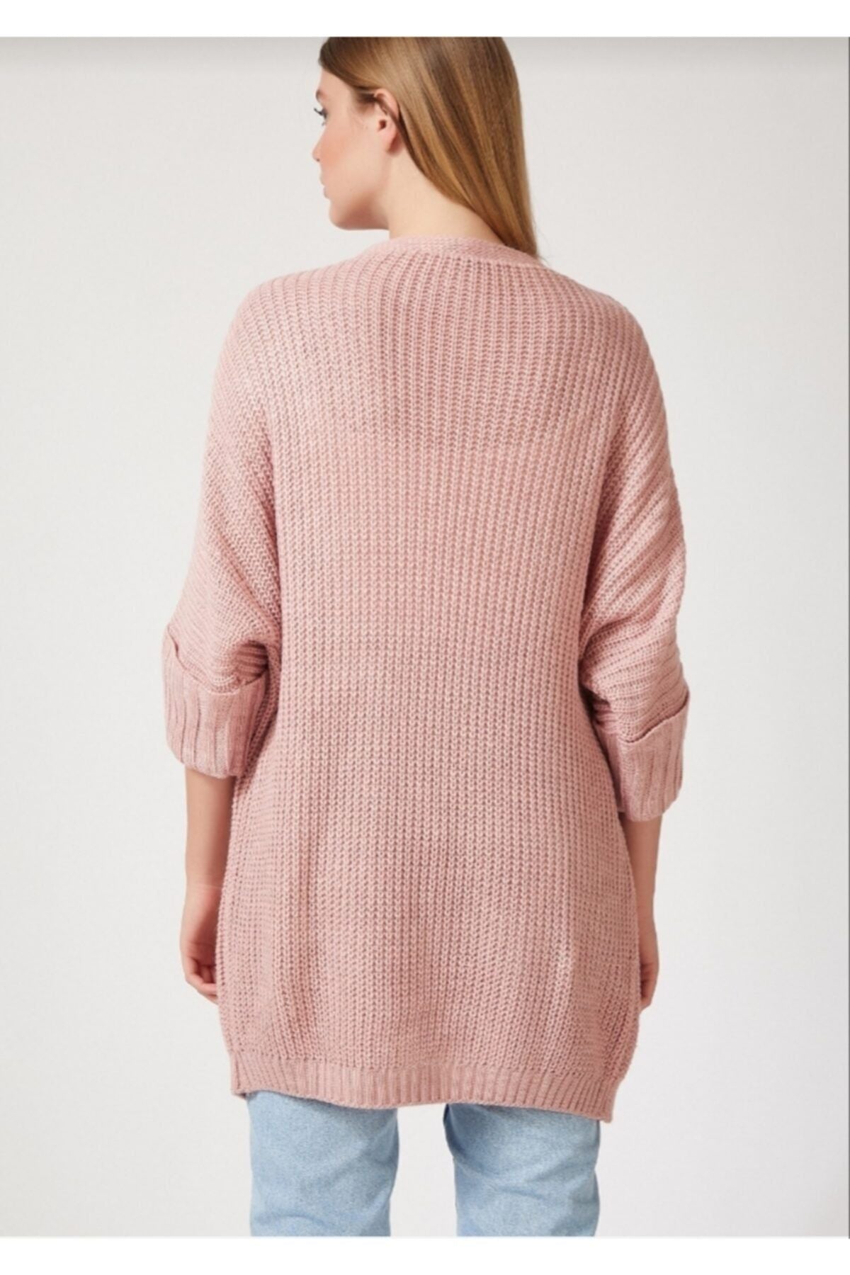 Pembe Oversize Uzun Cepli Triko Hırka AS00003