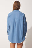 İndigo Mavi Oversize Uzun Basic Gömlek DD00842
