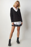 Siyah V Yaka Oversize Triko Kazak BV00081