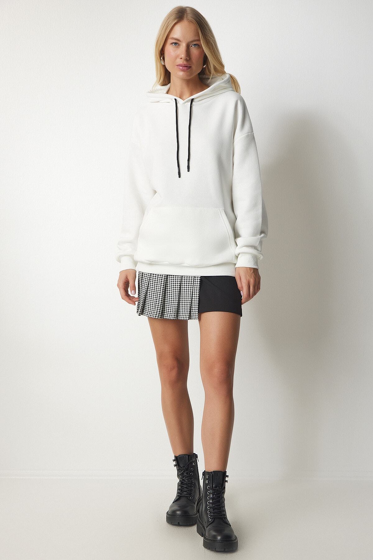 Ekru Kapüşonlu Örme Sweatshirt EW00001