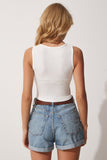 Beyaz Cut Out Detaylı Crop Örme Bluz MC00179