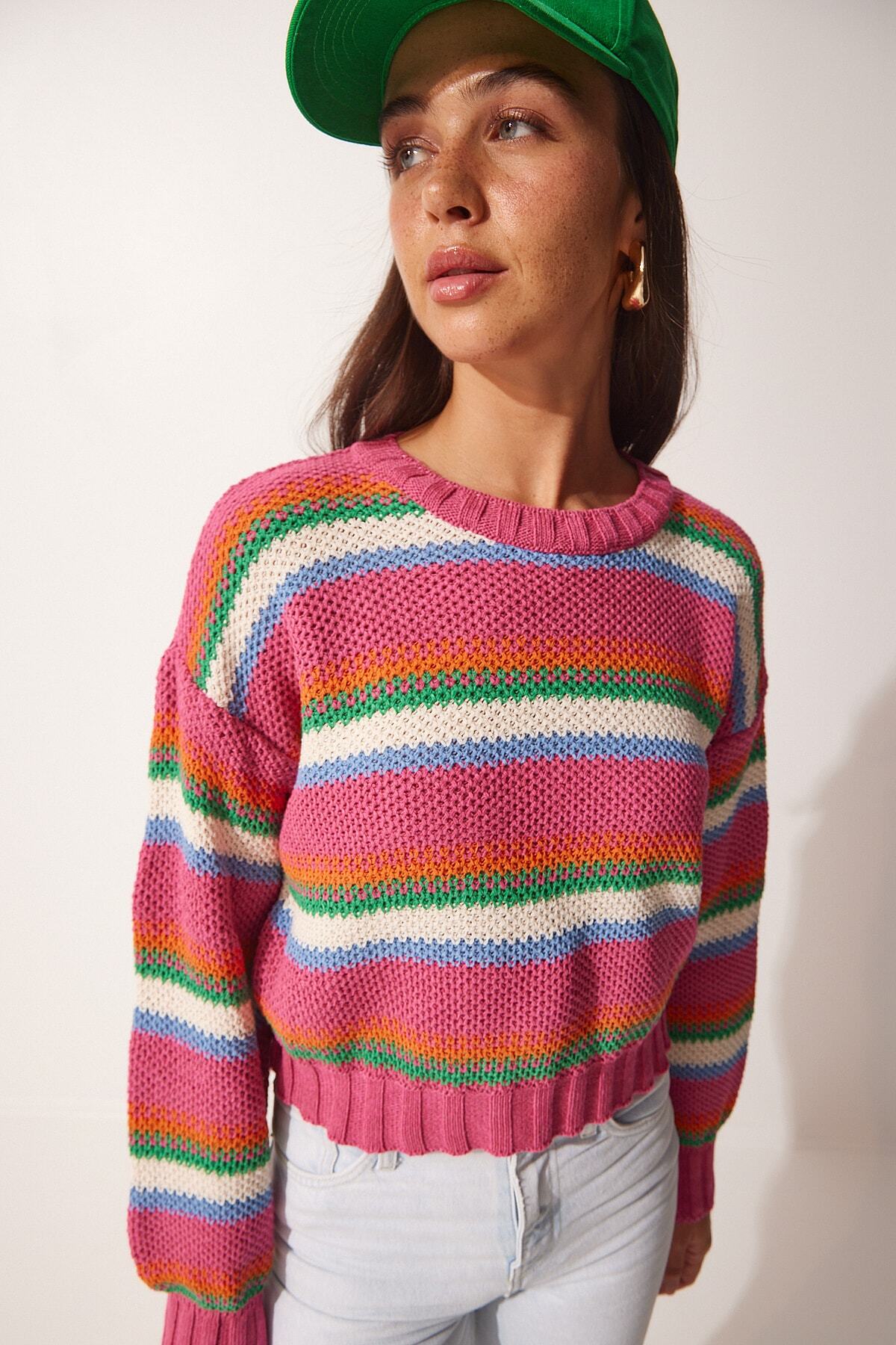 Pembe Çizgili Triko Kazak MC00209