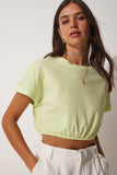 Açık Yeşil Beli Elastik Crop T-Shirt UB00083