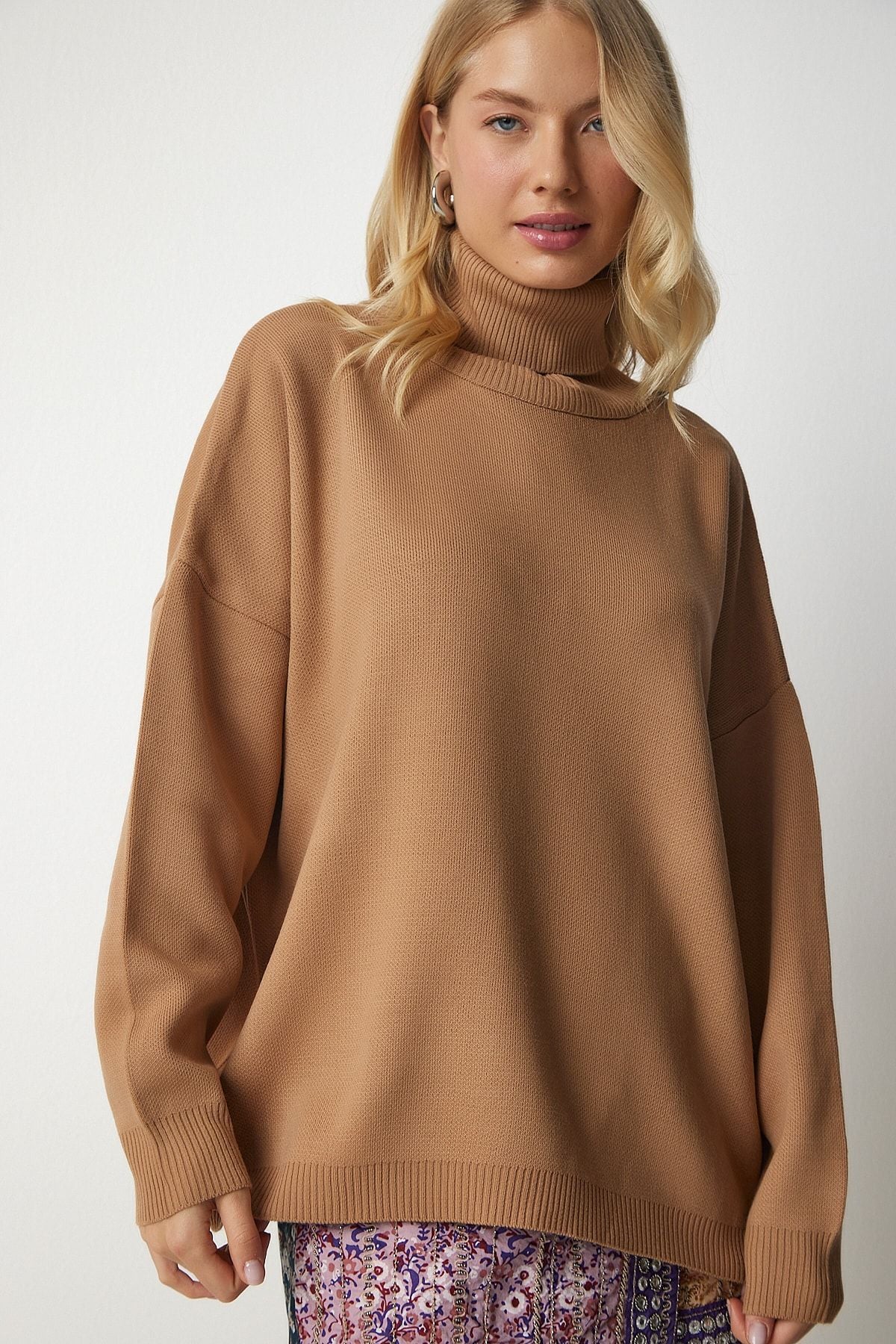 Bisküvi Balıkçı Yaka Oversize Triko Kazak MX00133