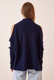 Lacivert Cut Out Detaylı Oversize Triko Kazak AS00015