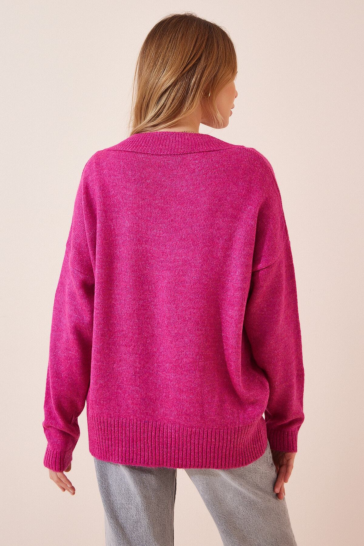 Pembe V Yaka Oversize Triko Kazak  BV00003