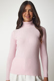 Açık Pembe Balıkçı Yaka Fitilli Basic Kazak bv00095