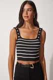 Siyah Çizgili Crop Triko Bluz YY00138