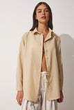 Koyu Krem Oversize Uzun Basic Gömlek  DD00842