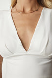 Beyaz Hafif Dekolteli Crop Bluz CI00087