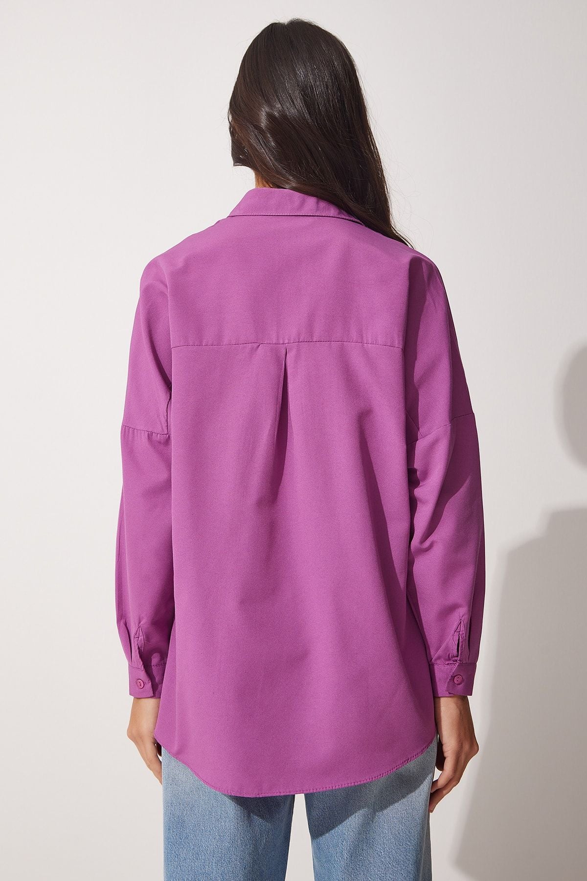 Orta Lila Oversize Uzun Basic Gömlek  DD00842