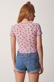 Pembe Çiçekli Büzgülü Crop Örme Bluz UB00086