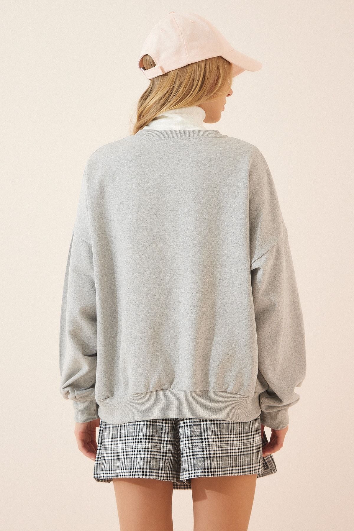 Gri Baskılı İnce Şardonlu Sweatshirt DZ00058