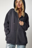 Antrasit Kapüşonlu Fermuarlı Oversize Sweatshirt UB00124
