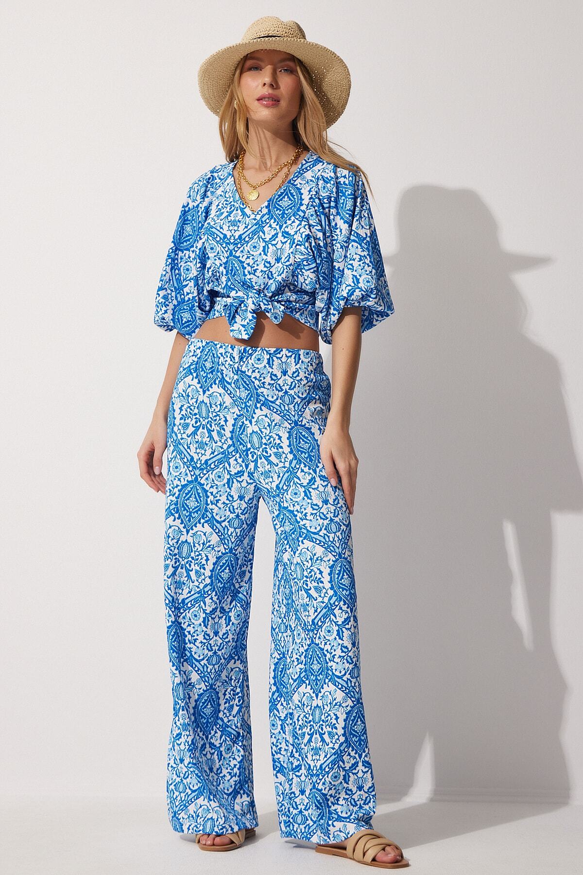 Mavi Desenli Bluz Bol Pantolon MC00161