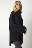 Siyah Balıkçı Yaka Oversize Triko Kazak YY00164