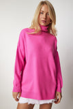 Pembe Balıkçı Yaka Oversize Triko Kazak BV00084