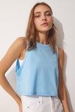 Gök Mavi Pamuklu Halter Yaka Crop T-Shirt UB00097
