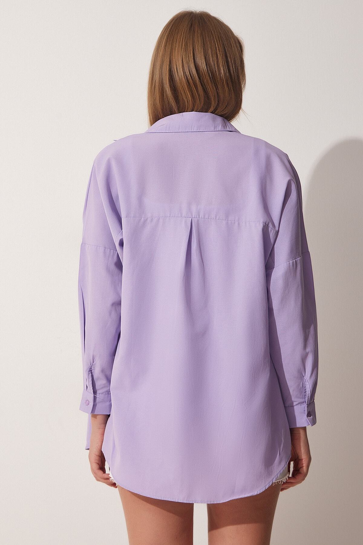Açık Lila Oversize Uzun Basic Gömlek  DD00842