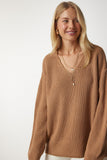Bisküvi V Yaka Oversize Basic Triko Kazak MX00130