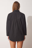 Siyah Oversize Basic Poplin Gömlek BH00420