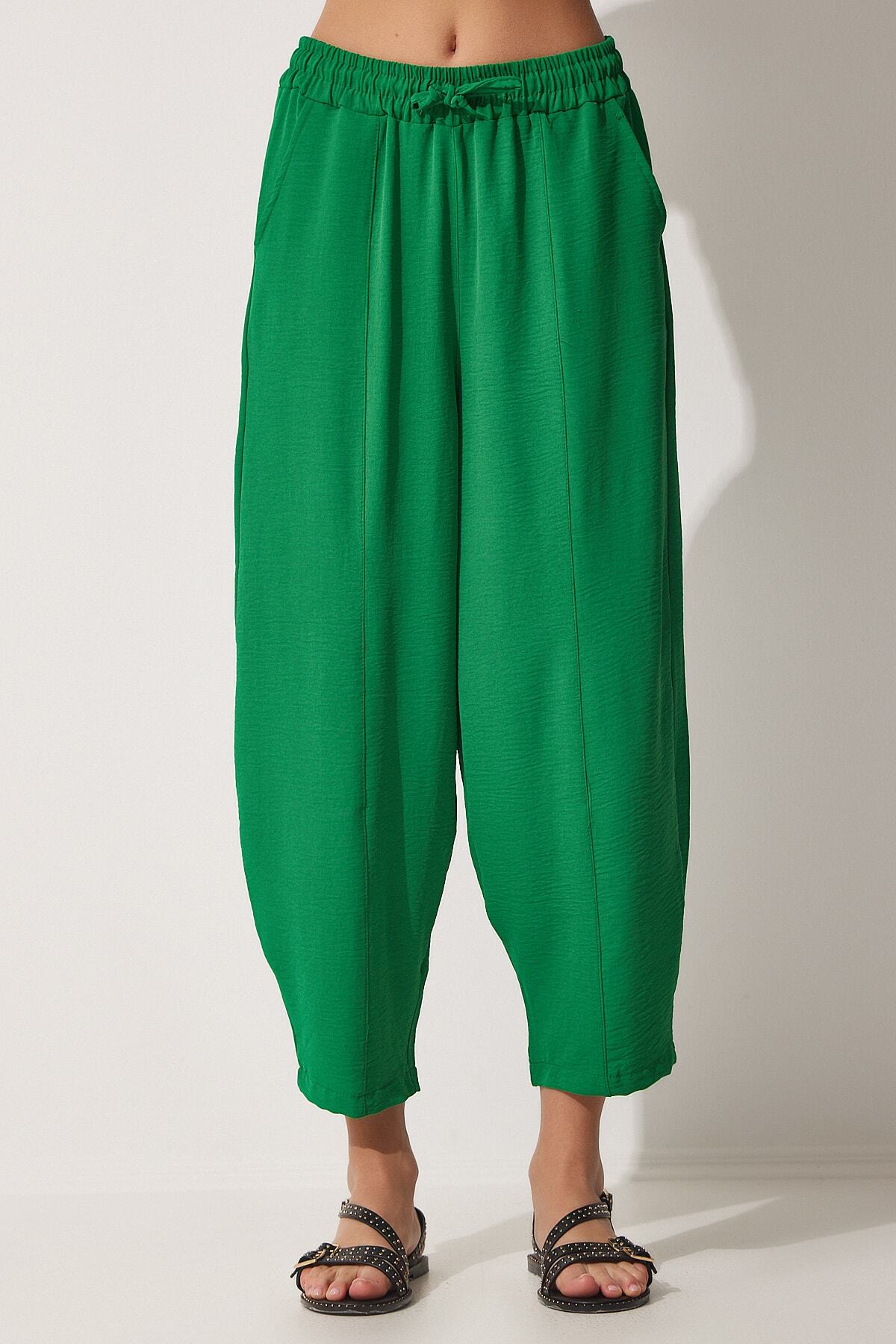 Canlı Yeşil Keten Şalvar Pantolon  CI00036