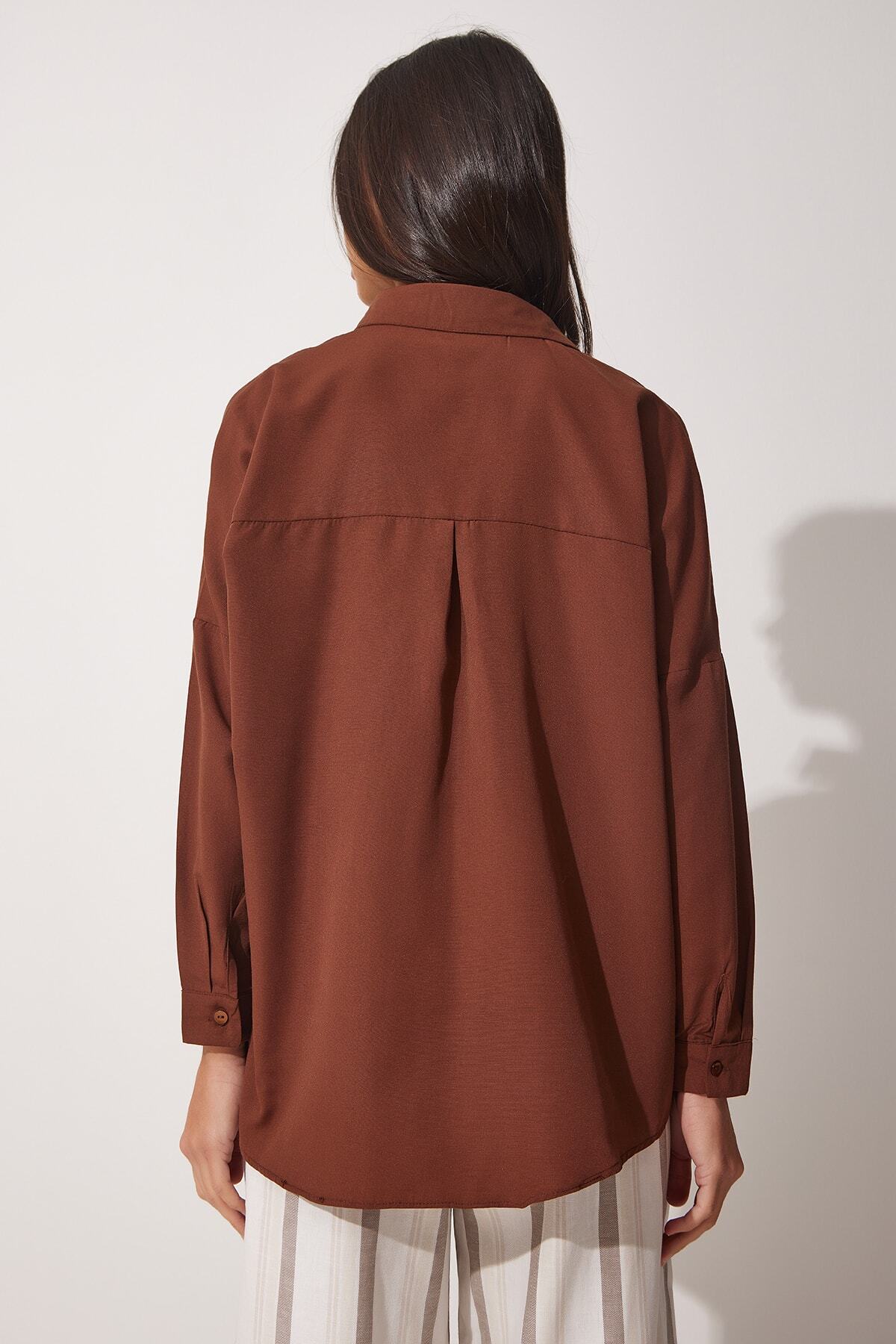 Kakao Oversize Uzun Basic Gömlek  DD00842