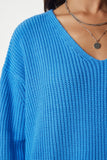 Açık Mavi V Yaka Oversize Basic Triko Kazak MX00130