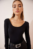Siyah U Yaka Fitilli Örme Bluz GT00212