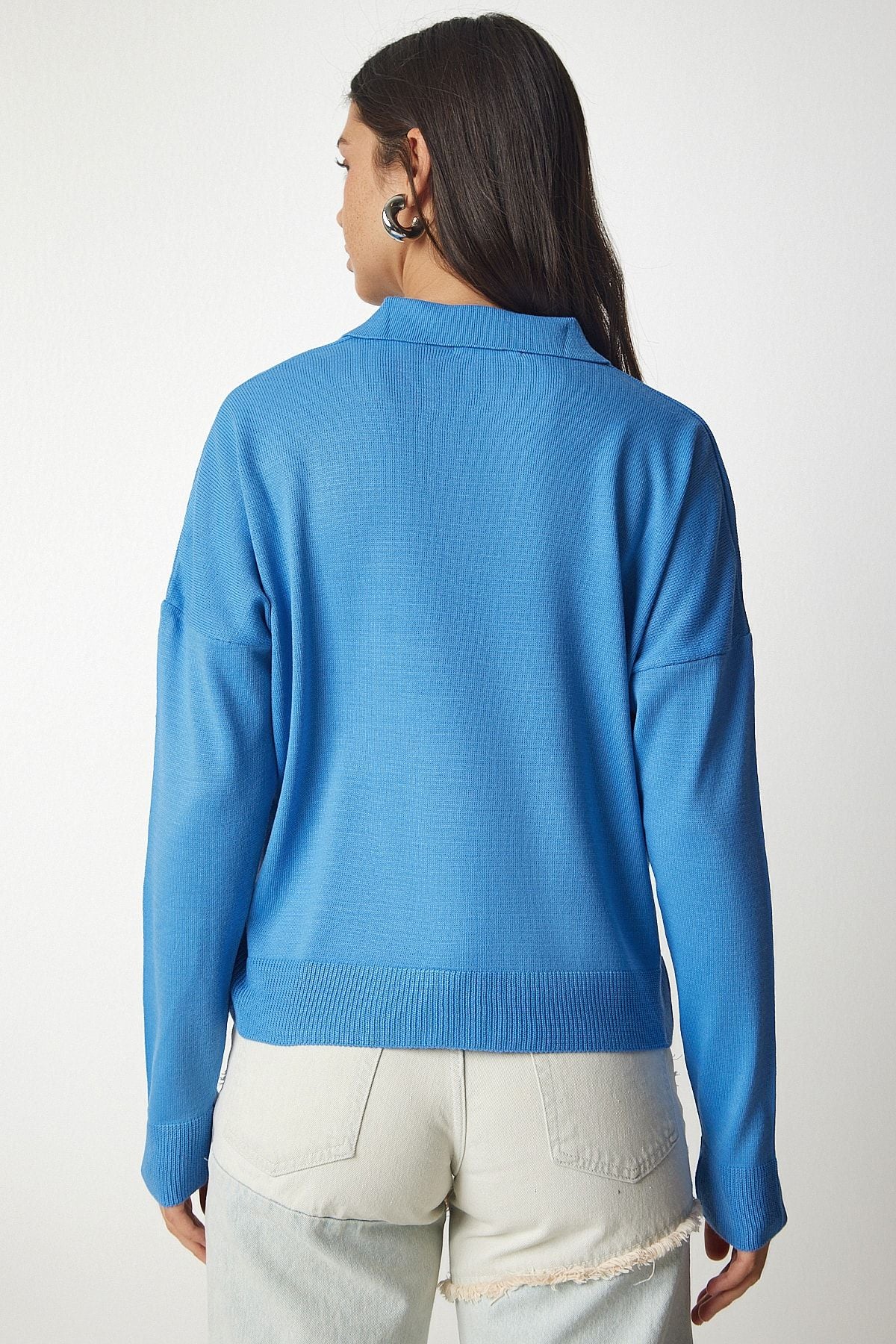 Açık Mavi Polo Yaka Basic Kazak bv00094