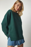 Haki Fermuar Detaylı Şardonlu Örme Sweatshirt UB00148