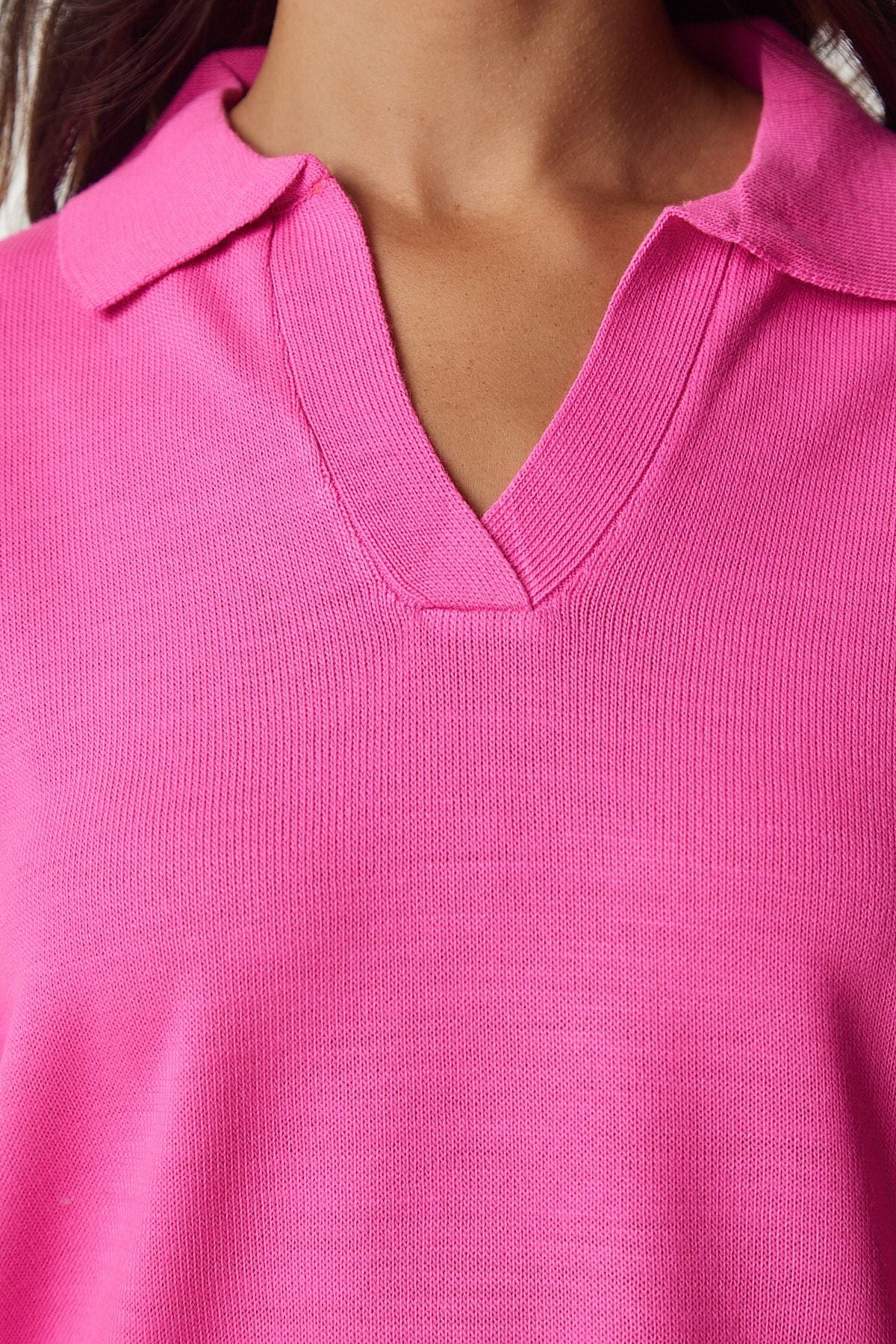 Fuşya Polo Yaka Basic Kazak bv00094
