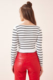 Beyaz Kare Yaka Crop Çizgili Triko Bluz YY00107