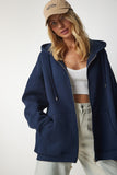 Lacivert Kapüşonlu Fermuarlı Oversize Sweatshirt UB00124