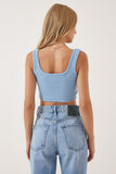 Gök Mavi Askılı Fitilli Crop Örme Bluz GT00030