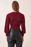 Bordo Derin V Yaka Crop Sandy Örme Bluz BF00050