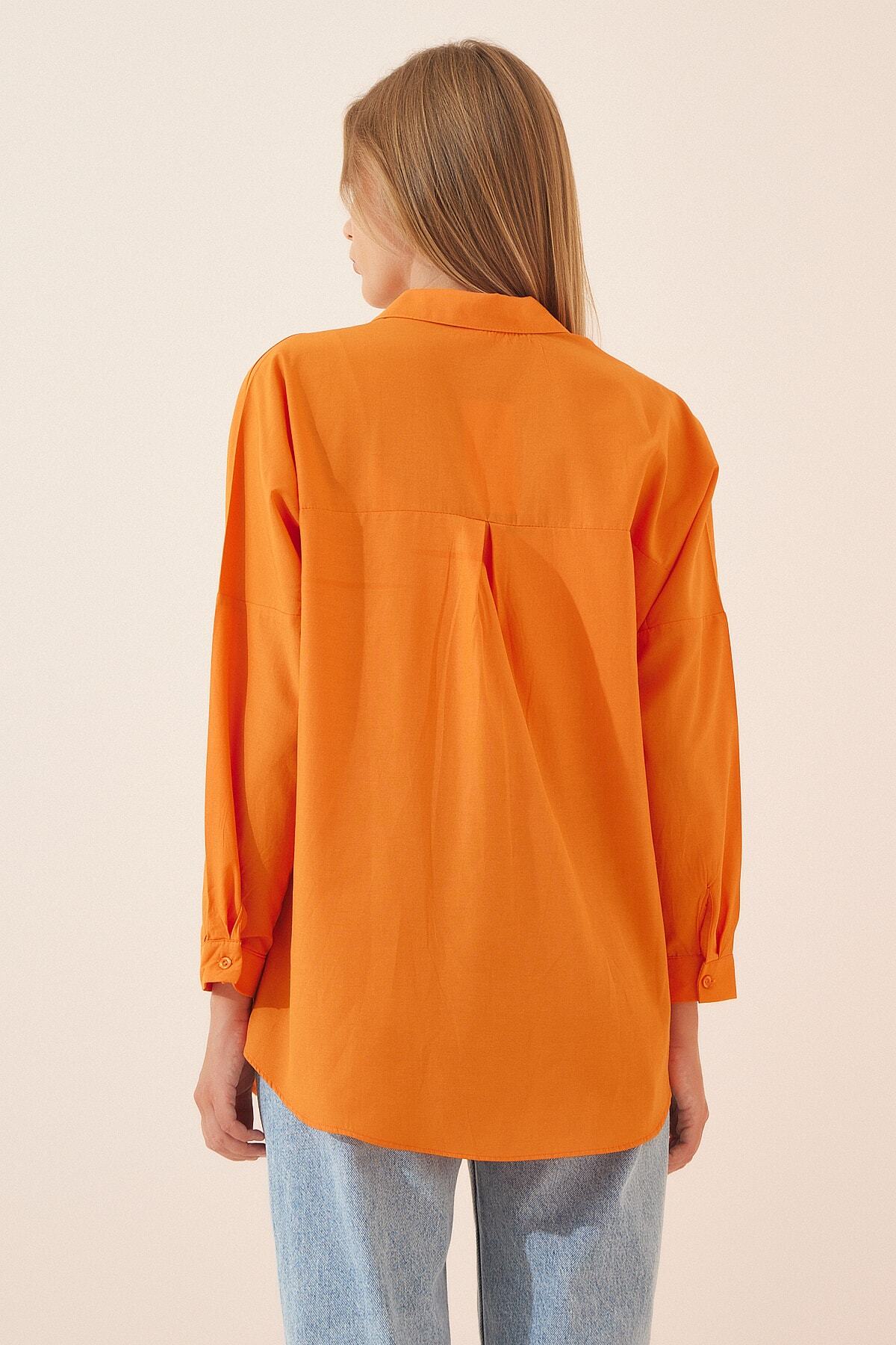 Açık Oranj Oversize Uzun Basic Gömlek DD00842