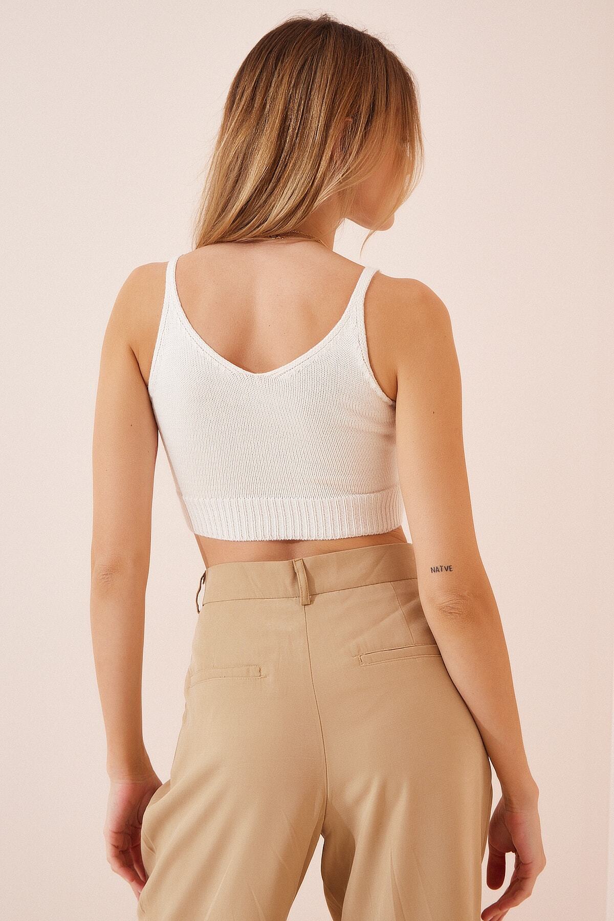 Krem Balıkçı Yaka Triko Atlet Crop Takım MT00110
