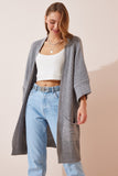 Gri Oversize Uzun Cepli Triko Hırka AS00003
