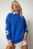Mavi Baskılı Oversize Sweatshirt HF00440