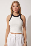 Kontrast Şeritli Halter Yaka Crop Bluz
